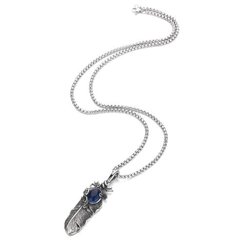 304 Stainless Steel Necklace with Glass Feather vintage & for man original color Length Approx 23.6 Inch Sold By PC