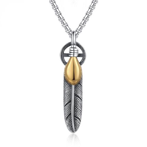 304 Stainless Steel Necklace Feather plated vintage & for man Length Approx 23.6 Inch Sold By PC