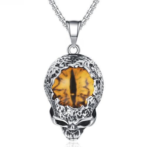 Titanium Steel Necklace with Acrylic Skull vintage & for man Length Approx 23.6 Inch Sold By PC
