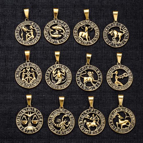 Aço inoxidável Constellation Pendant, Aço inoxidável 304, 12 Signos do Zodíaco, cromado de cor dourada, Vintage & DIY & Vario tipos a sua escolha, 25x28mm, vendido por PC