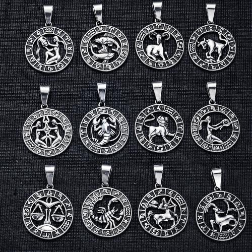 Aço inoxidável Constellation Pendant, Aço inoxidável 304, 12 Signos do Zodíaco, Vintage & DIY & Vario tipos a sua escolha, cor original, 25x28mm, vendido por PC