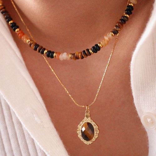 Titanium Čelik Ogrlica, s Tiger Eye, zlatna boja pozlaćen, različitih stilova za izbor & za žene, Prodano By PC