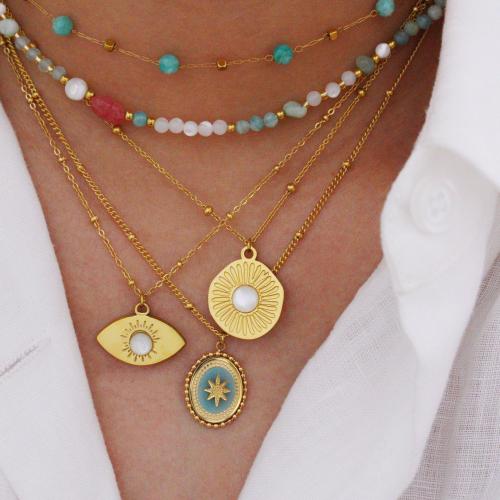 Cruach Tíotáiniam Muince, le Amazonite & Bán Shell, dath an óir plated, stíleanna éagsúla do rogha & do bhean, Díolta De réir PC