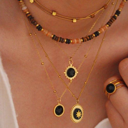Titanium Steel Κοσμήματα Set, με Φυσική πέτρα & Μαύρο Agate, χρώμα επίχρυσο, διαφορετικά στυλ για την επιλογή & για τη γυναίκα, Sold Με PC