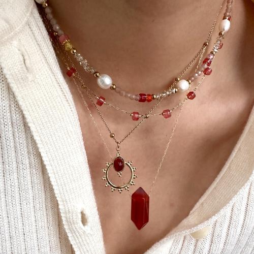 Titanium Čelik Ogrlica, s Red Agate & jagoda kvarc, zlatna boja pozlaćen, različitih stilova za izbor & za žene, Prodano By PC