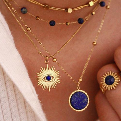 Titanium Stål Smykker Set, med Lapis Lazuli, guldfarve belagt, forskellige stilarter for valg & for kvinde, Solgt af PC