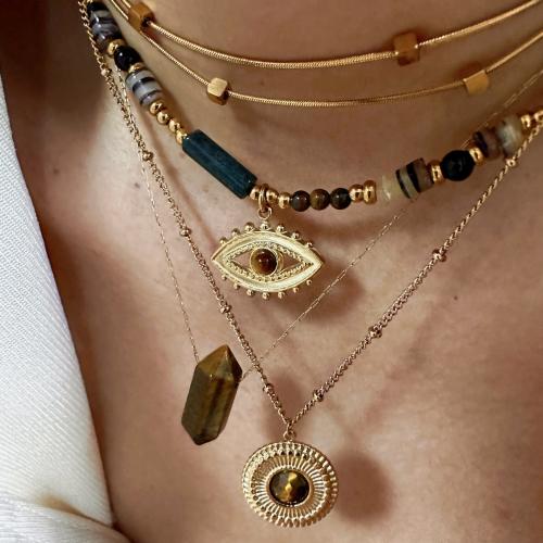 Titanium Čelik Nakit Set, s Prirodni kamen & Tiger Eye, zlatna boja pozlaćen, različitih stilova za izbor & za žene, Prodano By PC