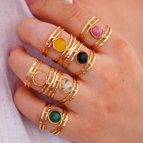 Titano plienas Cuff Finger Ring, su Brangakmenis, Geometrinis raštas, aukso spalva padengtas, įvairios medžiagos pasirinkimas & unisex & tuščiaviduris, Dydis:6-9, Pardavė PC