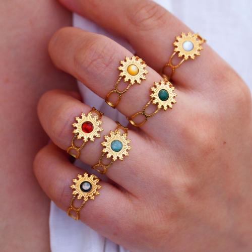 Titano plienas Cuff Finger Ring, su Brangakmenis, Gėlė, aukso spalva padengtas, įvairios medžiagos pasirinkimas & unisex, Dydis:6-9, Pardavė PC