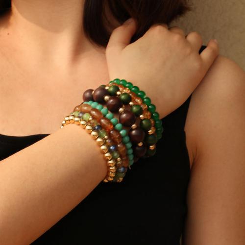 Pulseras de Moda, madera, con Vidrio & plástico recubierto de cobre, Joyería, más colores para la opción, 8PCs/Set, Vendido por Set