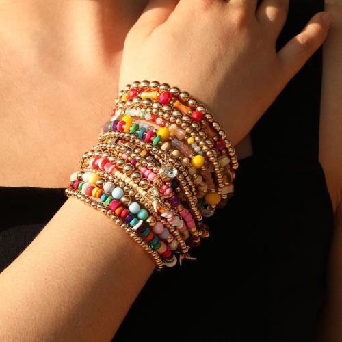 Fashion armbånd smykker, Natursten, med Seedbead & Glas & Kobber Coated Plastic & Zinc Alloy, mode smykker, flere farver til valg, 18pc'er/sæt, Solgt af sæt