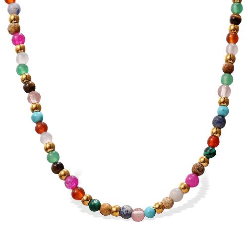Natural Gemstone Jewelry Sets 304 Stainless Steel with Natural Stone plated fashion jewelry & for woman multi-colored Sold By PC