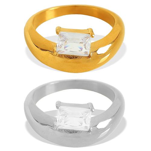Crystal Stainless Steel Finger Ring 304 Stainless Steel plated & micro pave cubic zirconia & for woman Sold By PC