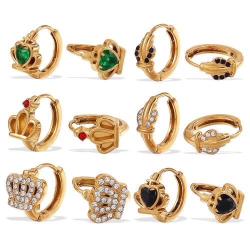 Stainless Steel Hoop Earring 304 Stainless Steel plated & for woman & with rhinestone golden Sold By Pair