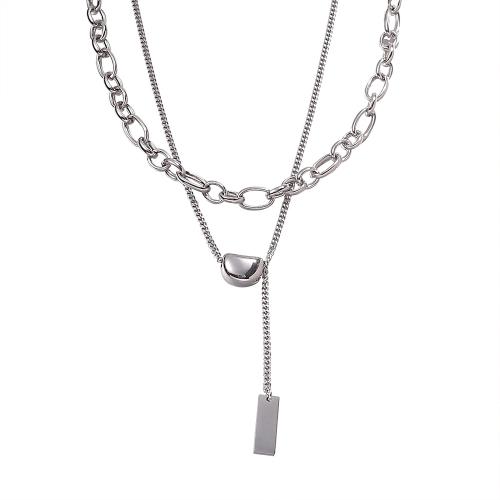 Stainless Steel Jewelry Necklace 304 Stainless Steel plated Double Layer & fashion jewelry & for woman original color Sold By PC