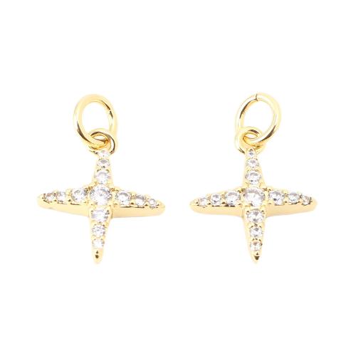 Cubic Zirconia Micro Pave Brass Pendant Cross DIY & micro pave cubic zirconia golden Sold By PC