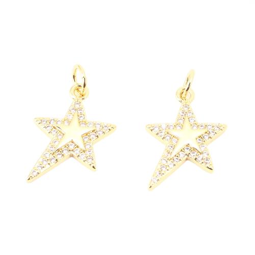 Cubic Zirconia Micro Pave bronze Pingente, cobre, Estrela, DIY & micro pavimento em zircônia cúbica, dourado, 17x13x2mm, vendido por PC