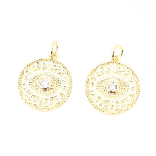 Cubic Zirconia Micro Pave Brass Pendant Round DIY & micro pave cubic zirconia golden Sold By PC
