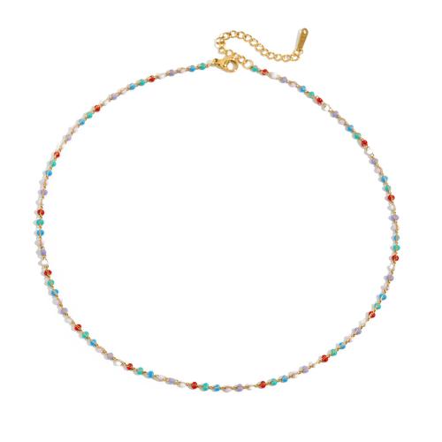 Glass Seed Beads Ketting, 304 roestvrij staal, met Seedbead, gold plated, mode sieraden & voor vrouw, multi-gekleurde, Verkocht door PC