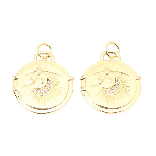 Cubic Zirconia Micro Pave Brass Pendant Round DIY & micro pave cubic zirconia golden Sold By PC