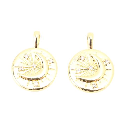 Cubic Zirconia Micro Pave Brass Pendant Round DIY & micro pave cubic zirconia golden Sold By PC