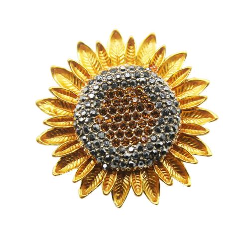 Broches en alliage de zinc, Tournesol, pour femme & émail & avec strass, Vendu par PC