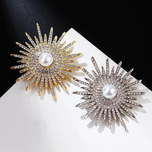 Broches en alliage de zinc, avec perle de plastique, soleil, bijoux de mode & pour femme & avec strass, plus de couleurs à choisir, Vendu par PC