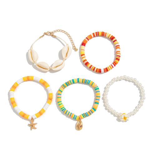 Arcilla polimero Pulsera, con Hilo elástico & Nácar & plástico recubierto de cobre & Perlas plásticas, hecho a mano, Joyería & diferentes estilos para la opción & para mujer, color mixto, Vendido por Set