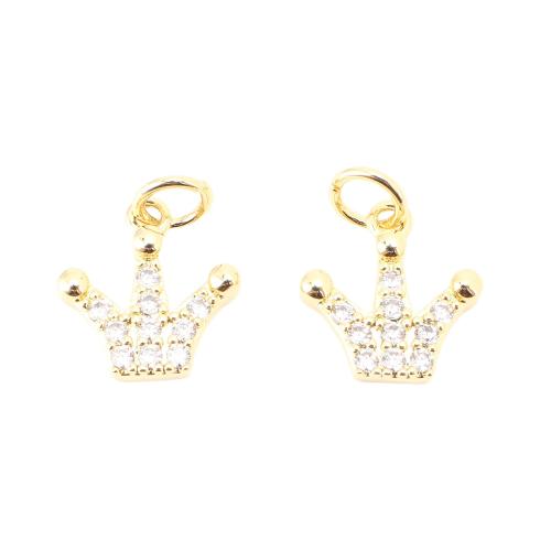 Cilindrata Zircone micro pavimenta il pendente di ottone, Corona, DIY & Micro spianare cubic zirconia, dorato, 12x11x2.50mm, Venduto da PC