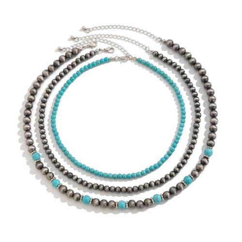 Conjuntos de joyería de la turquesa, plástico recubierto de cobre, con turquesa, chapado en color de plata antigua, tres piezas & diferentes estilos para la opción & para mujer, Vendido por Set