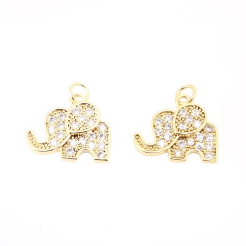Cilindrata Zircone micro pavimenta il pendente di ottone, Elefante, DIY & Micro spianare cubic zirconia, dorato, 12x15x3mm, Venduto da PC