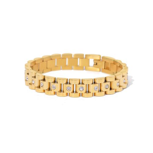 Bracelet en acier inoxydable, Acier inoxydable 304, avec zircon cubique, Plaqué or 18K, bijoux de mode & styles différents pour le choix & pour femme, Vendu par PC