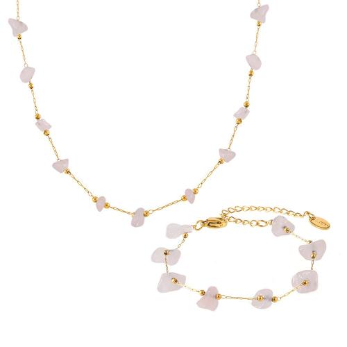 Roestvrij staal sieraden sets, 304 roestvrij staal, met Natuursteen, plated, mode sieraden & voor vrouw, gouden, Verkocht door PC