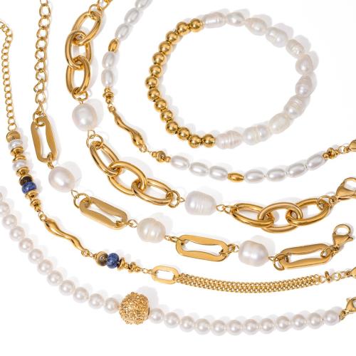 Stainless Steel Jewelry Bracelet 304 Stainless Steel with Freshwater Pearl plated fashion jewelry & for woman Sold By PC