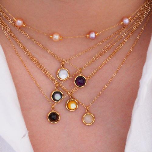 Partículas de aço colar, with misto de pedras semi-preciosas, with 2inch extender chain, cromado de cor dourada, Vario tipos a sua escolha & para mulher, comprimento Aprox 15.7 inchaltura, vendido por PC
