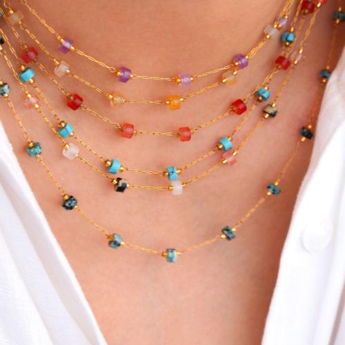Acier titane Collier et bracelet, avec pierre gemme, Placage de couleur d'or, styles différents pour le choix & pour femme, Vendu par PC
