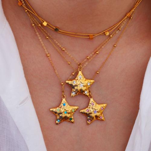 Cruach Tíotáiniam Muince, Star, dath an óir plated, do bhean & le rhinestone, dathanna níos mó le haghaidh rogha, Fad Thart 16-18 Inse, Díolta De réir PC