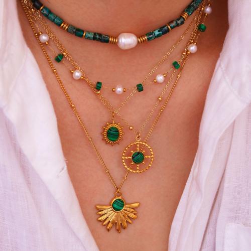 Titantium acciaio set di gioielli fashion, with malachite & perla in plastica, placcato color oro, stili diversi per la scelta & per la donna, Venduto da PC
