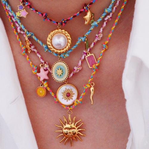Partículas de aço Pulseira e colar, with Pedra natural & Corda de poliéster, cromado de cor dourada, Vario tipos a sua escolha & para mulher & esmalte, vendido por PC