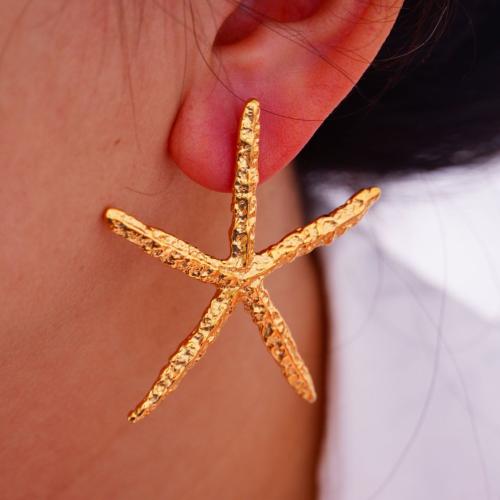 Titanium Steel Stud Earring Starfish gold color plated fashion jewelry & for woman Sold By Pair