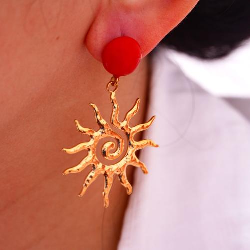Titanium Staal Drop Earring, Zon, gold plated, voor vrouw & glazuur, 30x55mm, Verkocht door pair