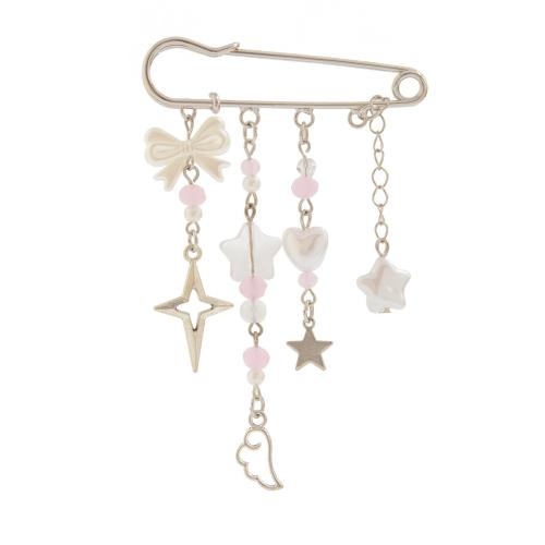 Zinc Alloy Brooches with Crystal & Plastic Pearl & Iron & Acrylic plated DIY platinum color Sold By PC
