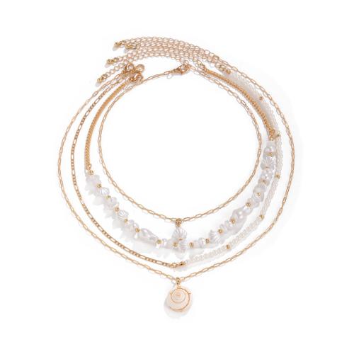Mode Multi Layer halskæde, Zinc Alloy, med messing kæde & jern kæde & turkis & Shell & Plastic Pearl, håndlavet, flerlags & forskellige stilarter for valg & for kvinde & emalje, flere farver til valg, Solgt af PC