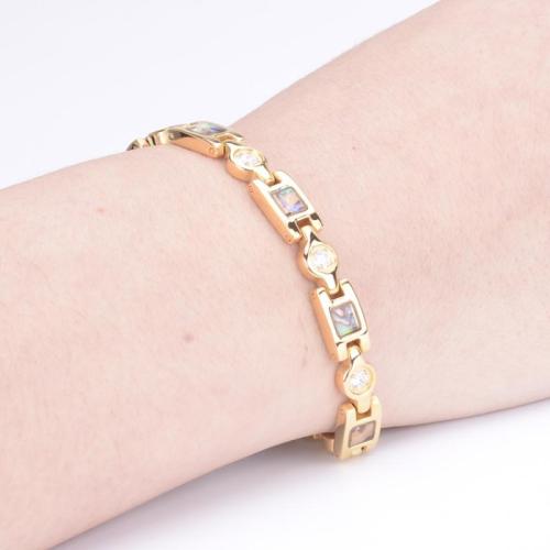 304 Cruach dhosmálta Bracelet, le Shell, plátáilte, do bhean & le rhinestone, dathanna níos mó le haghaidh rogha, Fad Thart 7.6 Inse, Díolta De réir PC