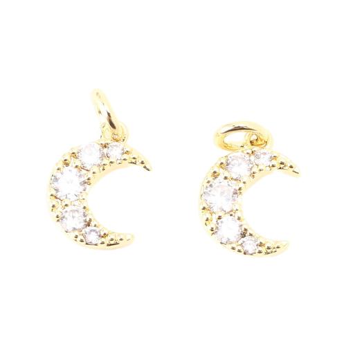 Cubic Zirconia Micro Pave Brass Pendant Moon DIY & micro pave cubic zirconia golden Sold By PC
