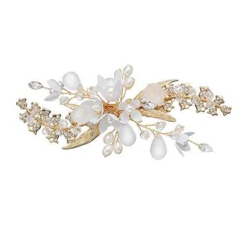 Alligator Hair Clip Zinc Alloy with brass wire & Crystal & Plastic & Plastic Pearl handmade fashion jewelry & for woman & with rhinestone golden Sold By PC