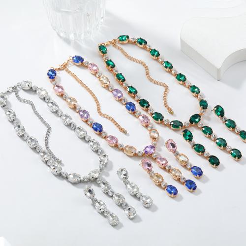 Zinklegierung Schmucksets, Stud Ohrring & Halskette, plattiert, 2 Stück & für Frau & mit Strass, keine, verkauft von setzen