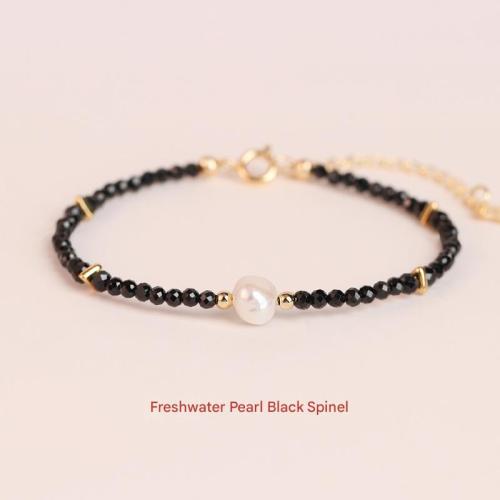 Gemstone karkötő, Fekete + Spinel, galvanizált, divat ékszerek, kevert színek, Length: 16+5cm, Által értékesített PC