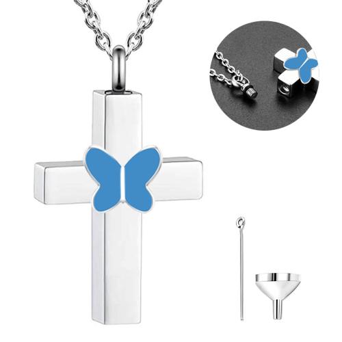304 roestvrij staal Cinerary Kist ketting, Oversteken, silver plated, DIY, gemengde kleuren, 25x20x6mm, Verkocht door PC