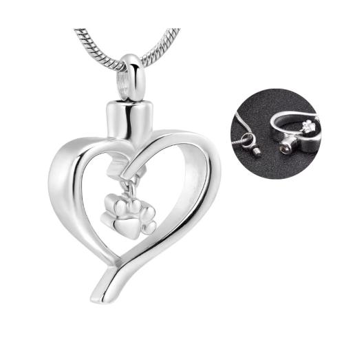 304 rustfrit stål Cinerary kiste vedhæng, Heart, sølvfarvet forgyldt, du kan DIY, sølv, 25x20x6mm, Solgt af PC